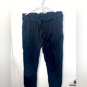 Black paper bag cuffed bottom pants